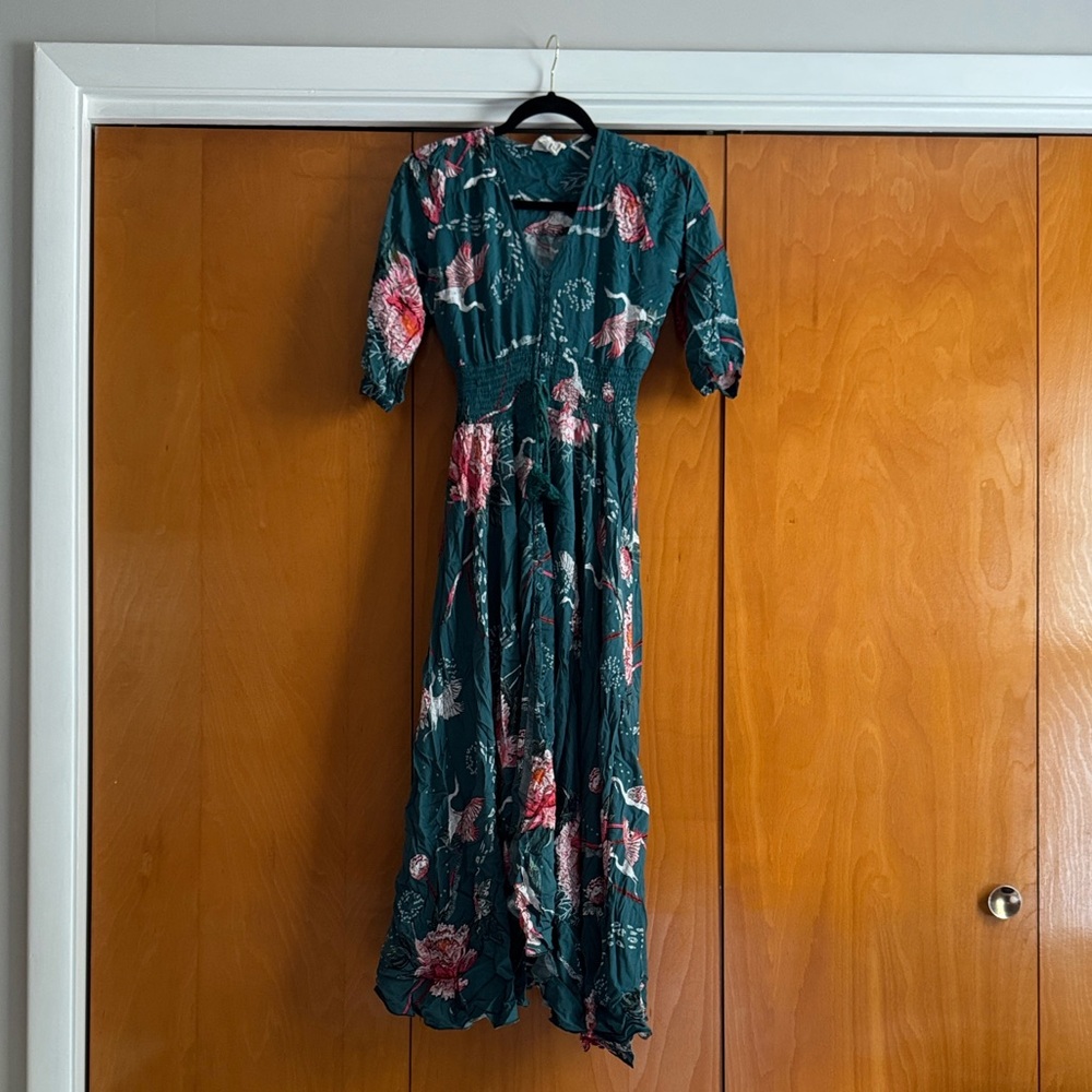 Jaase Flamingo Pattern Green Dress